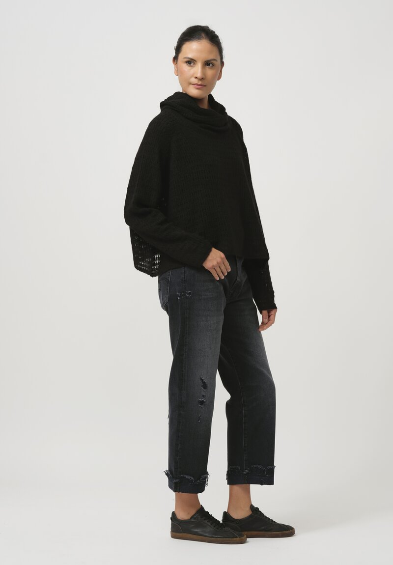 Rundholz Black Label Cropped Box-Knit Pullover in Black	