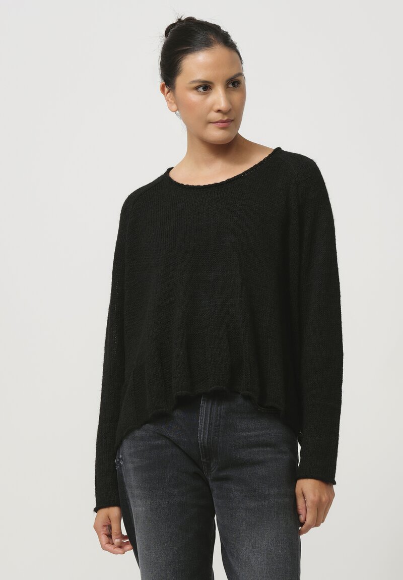 Rundholz Black Label Fluted Linen & Cotton Knit Top in Black	