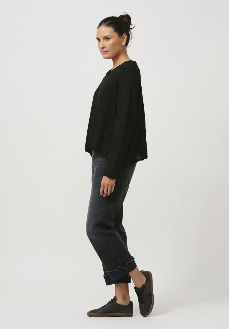  Rundholz Black Label Fluted Linen & Cotton Knit Top in Black	