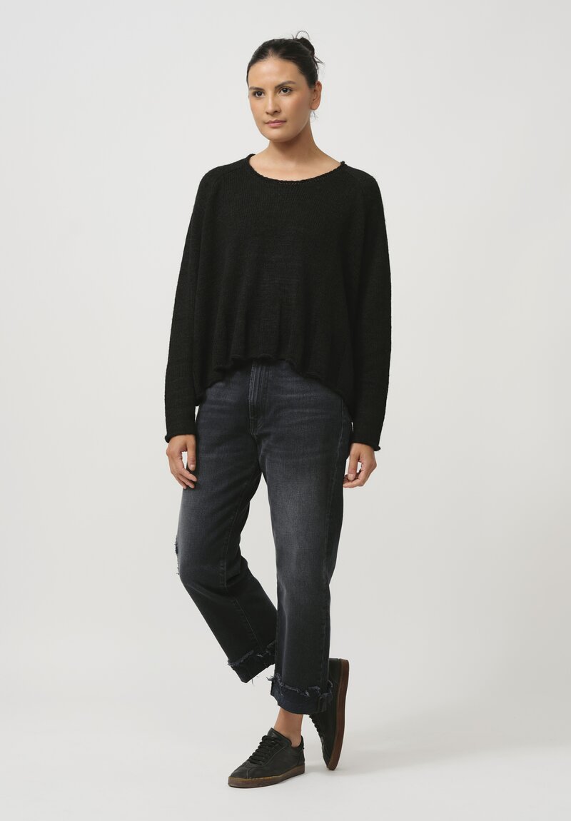 Rundholz Black Label Fluted Linen & Cotton Knit Top in Black	