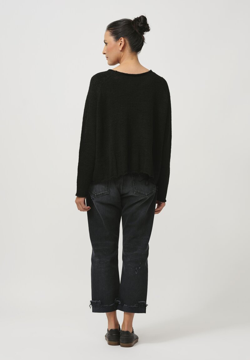 Rundholz Black Label Fluted Linen & Cotton Knit Top in Black	