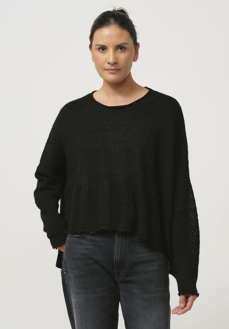 Rundholz Black Label Wide Fluted Linen & Cotton Knit Top in Black	