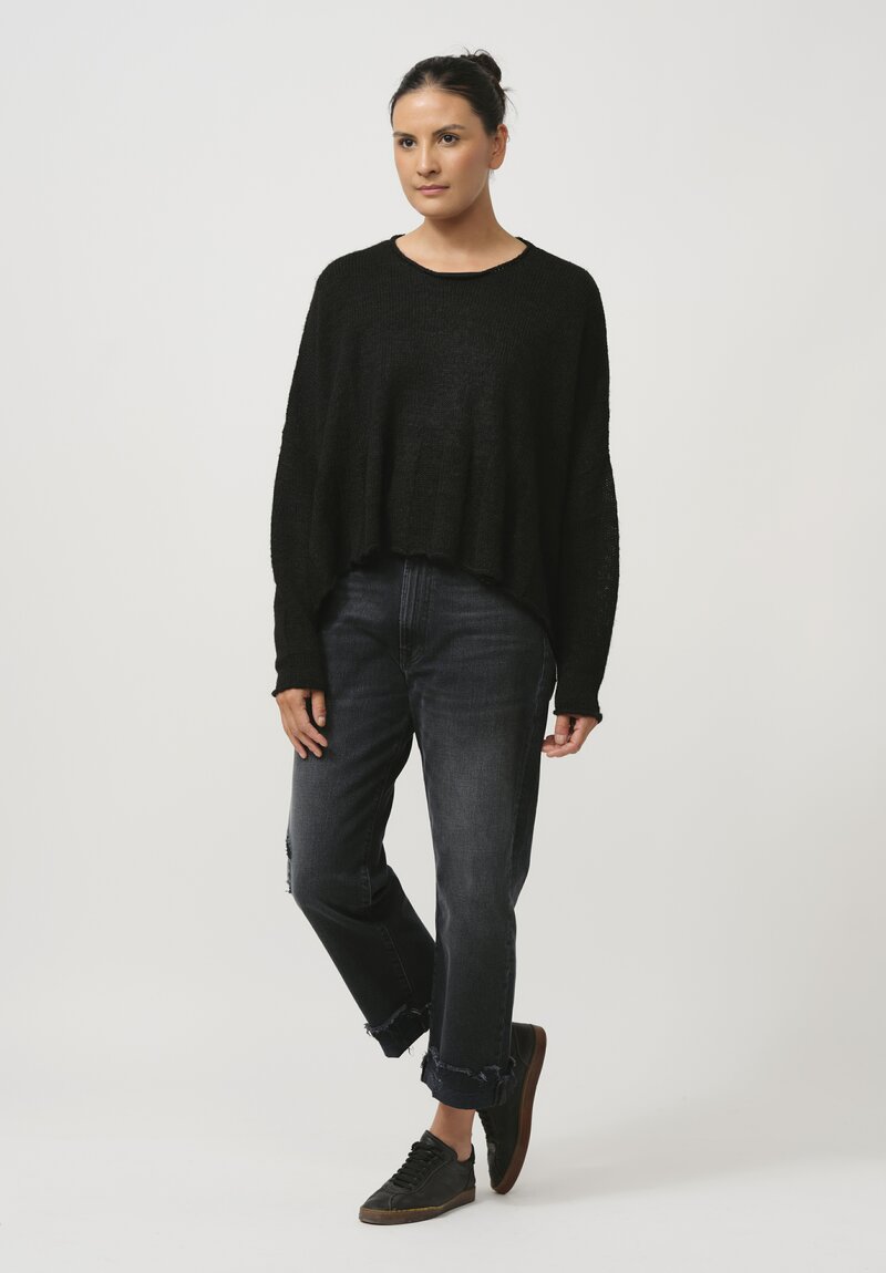 Rundholz Black Label Wide Fluted Linen & Cotton Knit Top in Black	