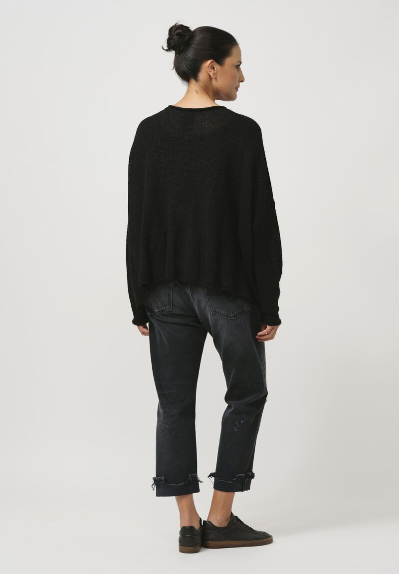 Rundholz Black Label Wide Fluted Linen & Cotton Knit Top in Black	