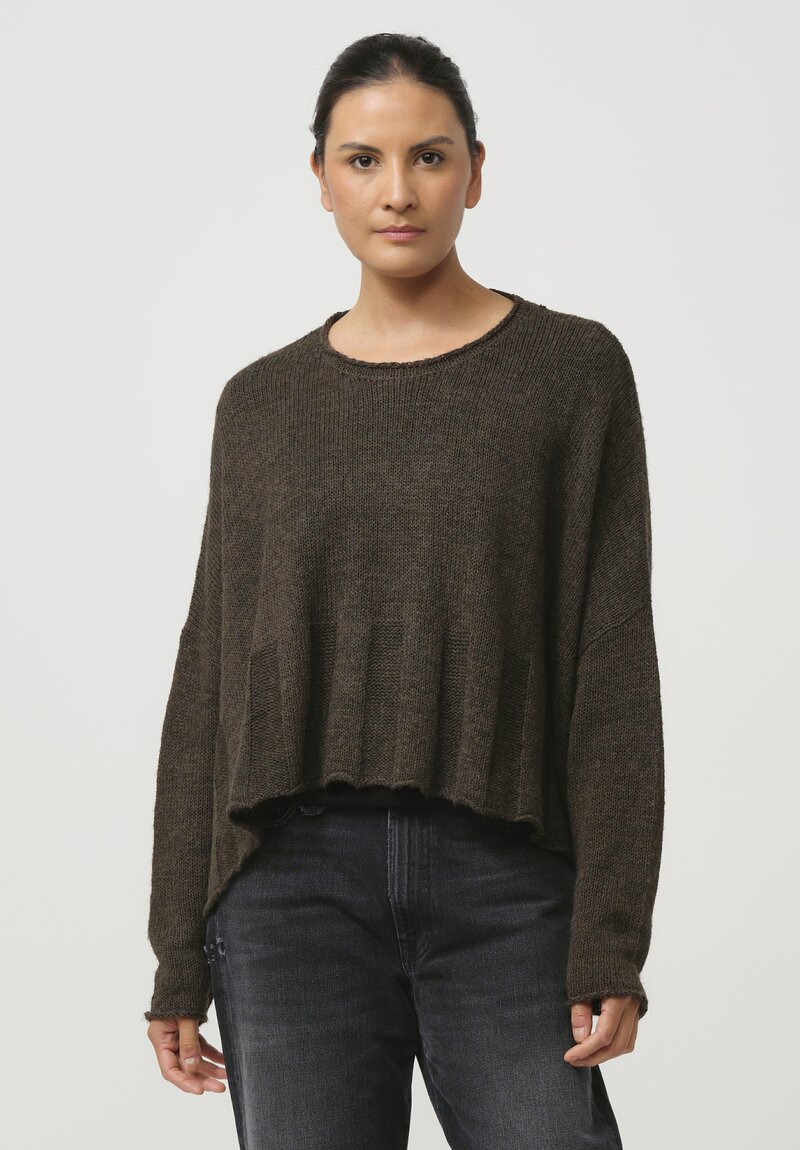 Rundholz Black Label Wide Fluted Linen & Cotton Knit Top in Jungle Green	