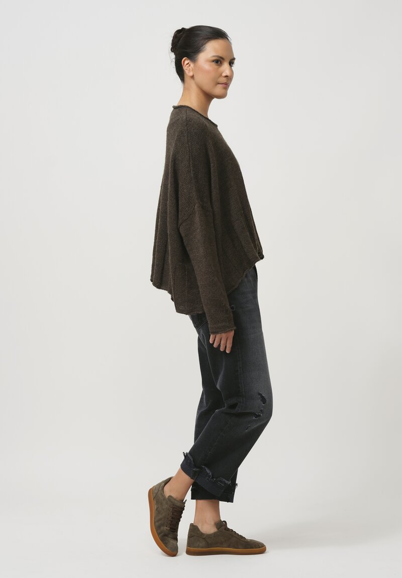 Rundholz Black Label Wide Fluted Linen & Cotton Knit Top in Jungle Green	