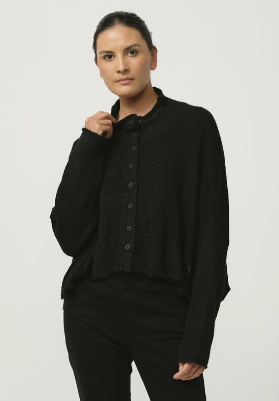 Rundholz Black Label Fluted Linen & Cotton Knit Cardigan in Black	