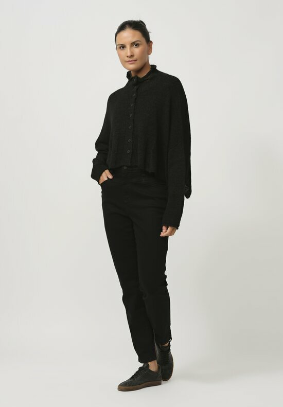 Rundholz Black Label Fluted Linen & Cotton Knit Cardigan in Black	