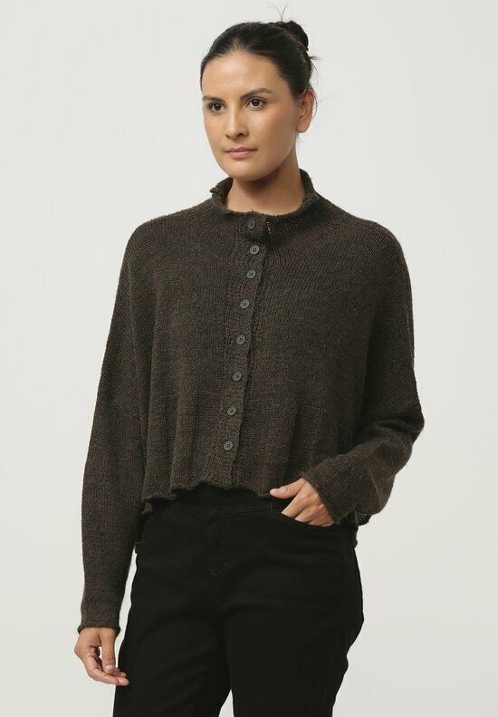 Rundholz Black Label Fluted Linen & Cotton Knit Cardigan in Jungle Green	