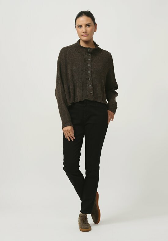 Rundholz Black Label Fluted Linen & Cotton Knit Cardigan in Jungle Green	