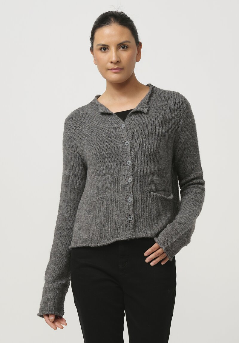 Rundholz Black Label Cropped Linen & Cotton Knit Cardigan in Rock Grey	