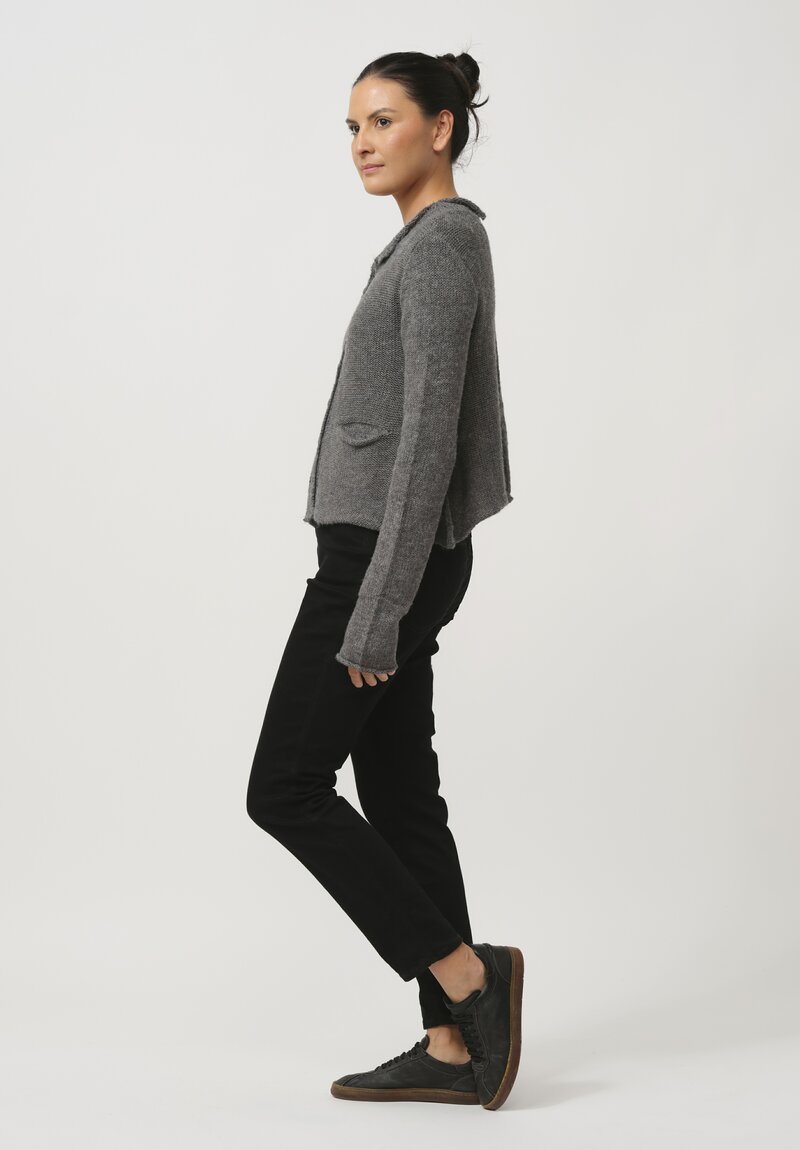 Rundholz Black Label Cropped Linen & Cotton Knit Cardigan in Rock Grey	