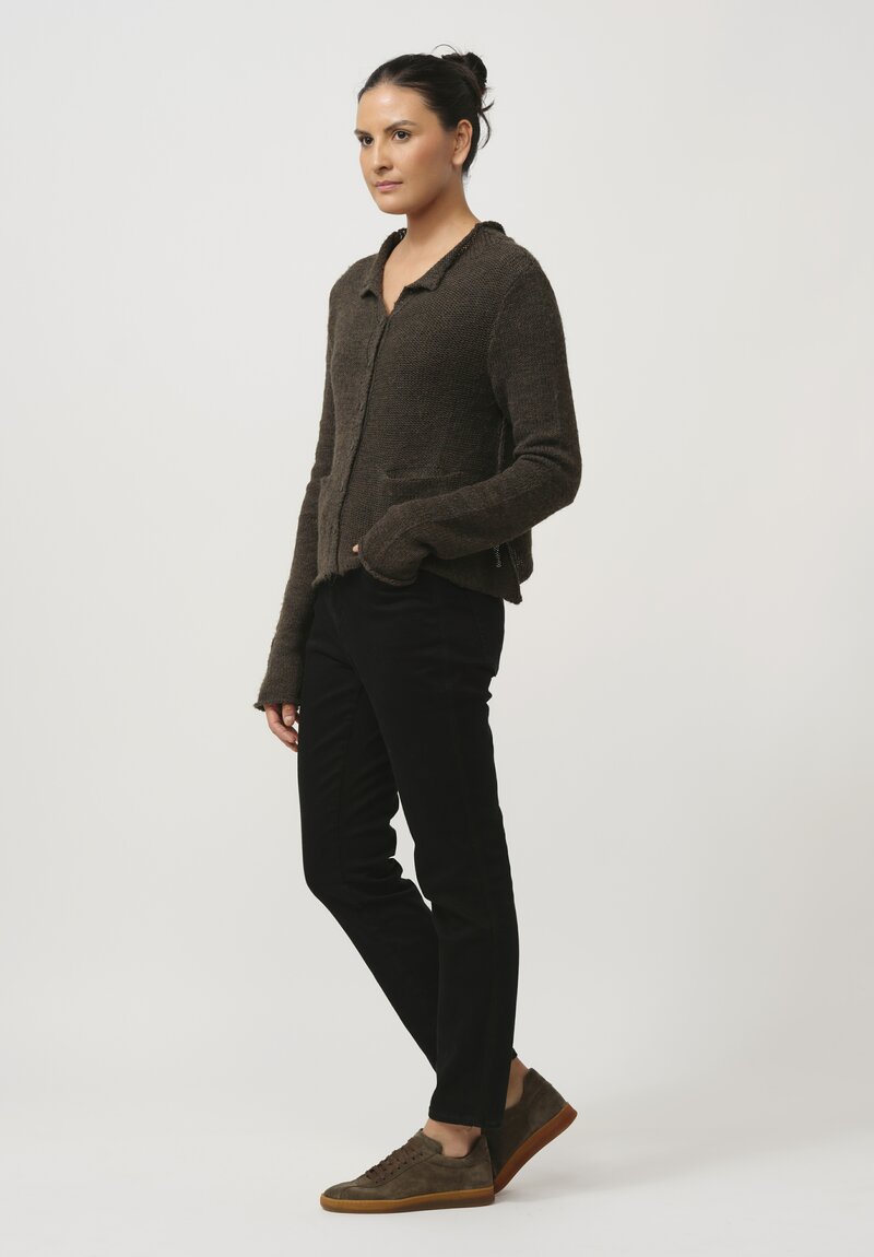 Rundholz Black Label Cropped Linen & Cotton Knit Cardigan in Jungle Green	