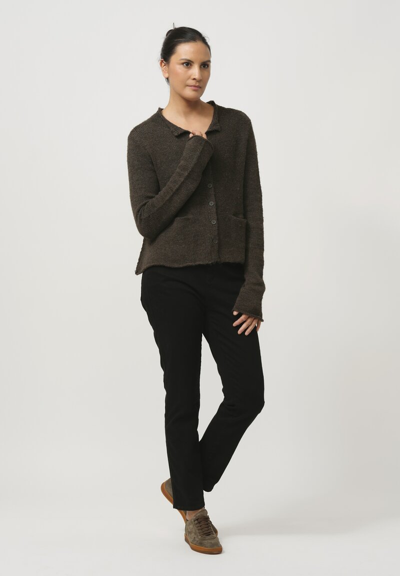 Rundholz Black Label Cropped Linen & Cotton Knit Cardigan in Jungle Green	