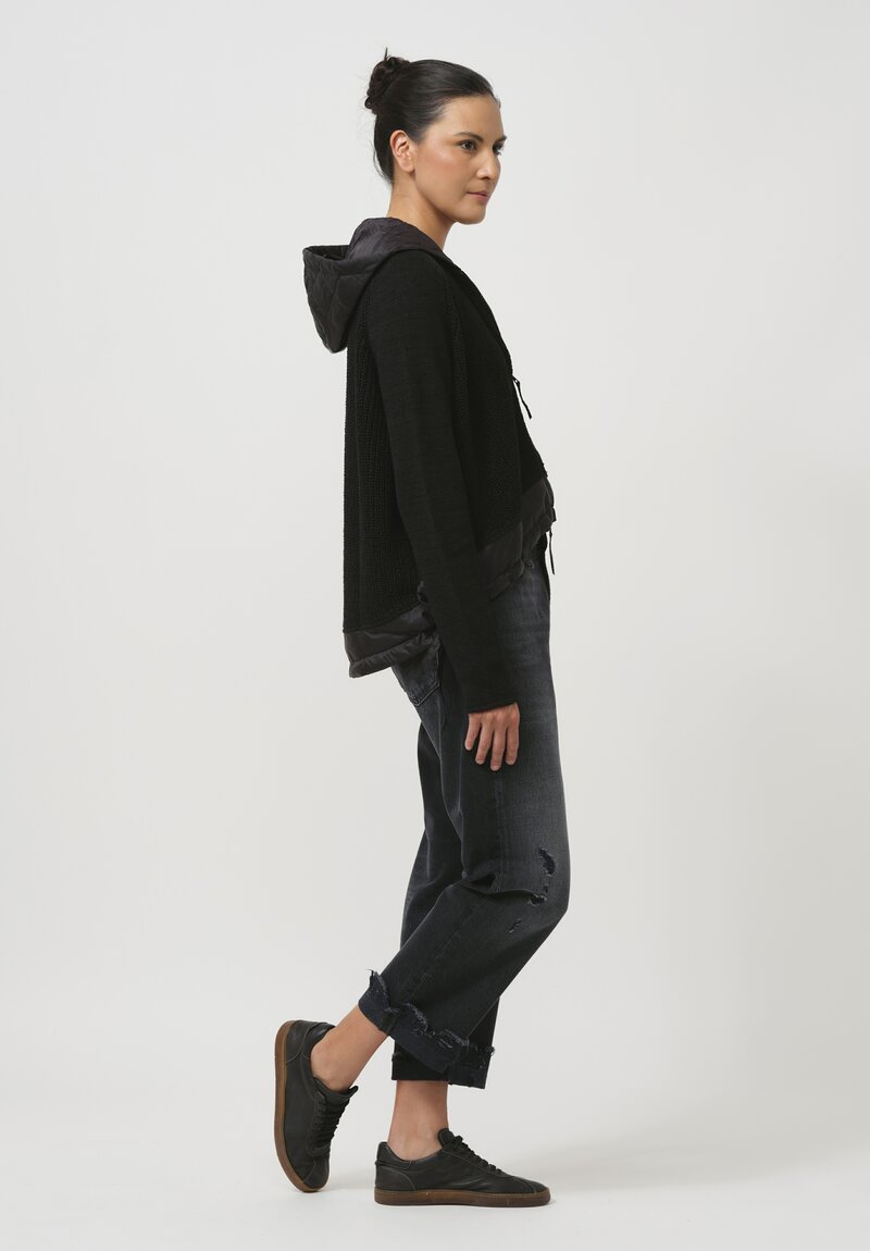 Rundholz Black Label Hooded Linen & Cotton Knit Jacket in Black	