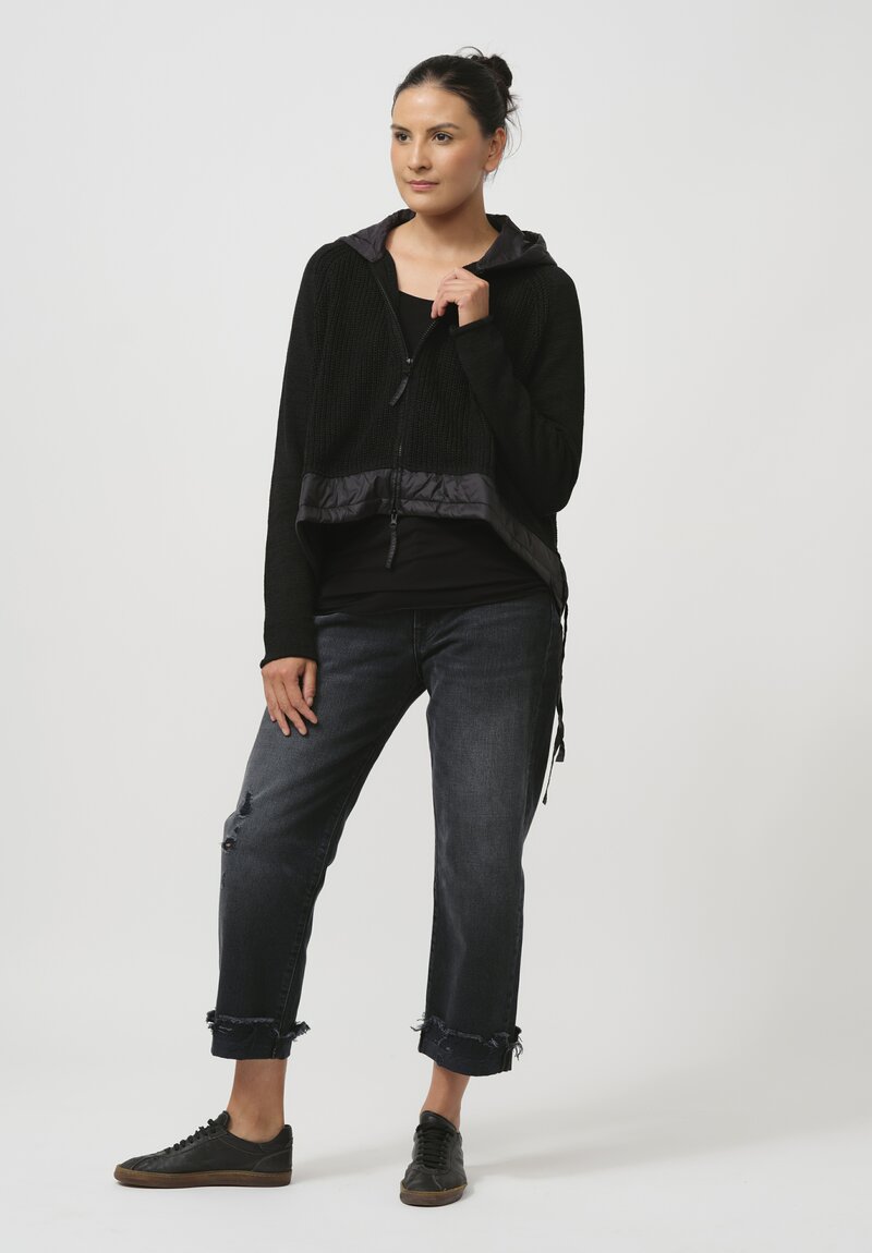 Rundholz Black Label Hooded Linen & Cotton Knit Jacket in Black	