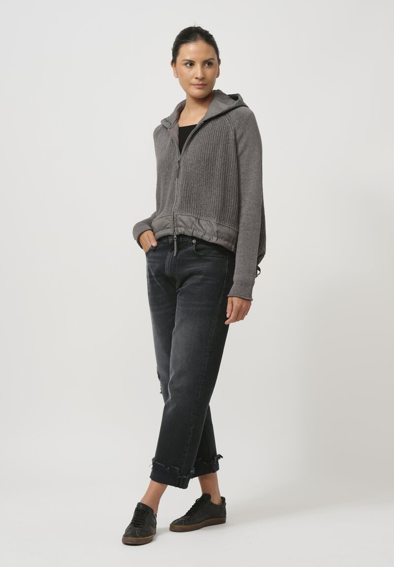 Rundholz Black Label Hooded Linen & Cotton Knit Jacket in Rock Grey	