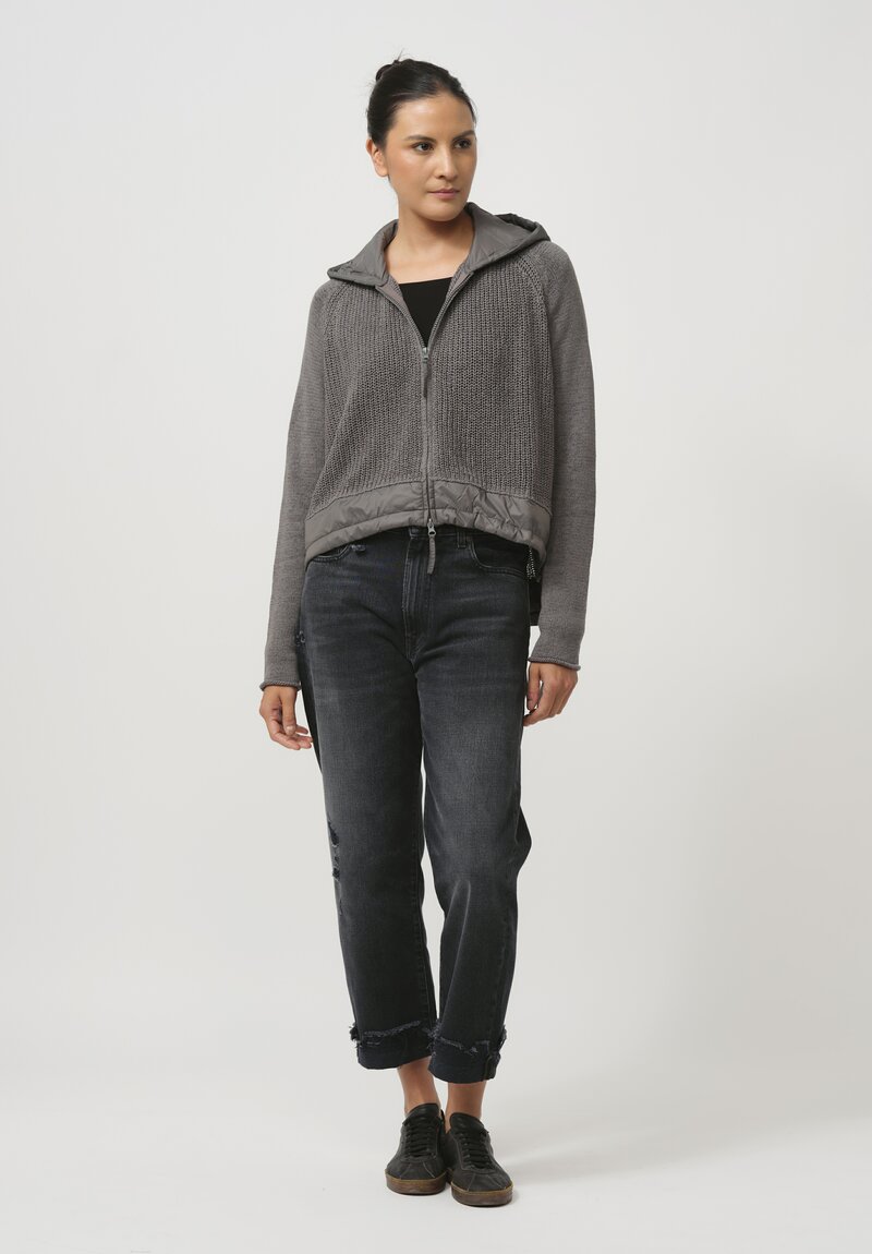 Rundholz Black Label Hooded Linen & Cotton Knit Jacket in Rock Grey	