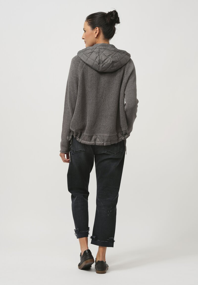 Rundholz Black Label Hooded Linen & Cotton Knit Jacket in Rock Grey	