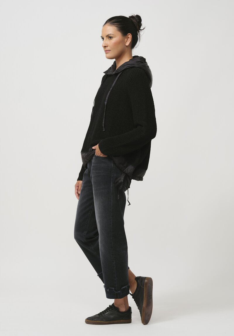 Rundholz Black Label Hooded Linen & Cotton Knit Pullover in Black	