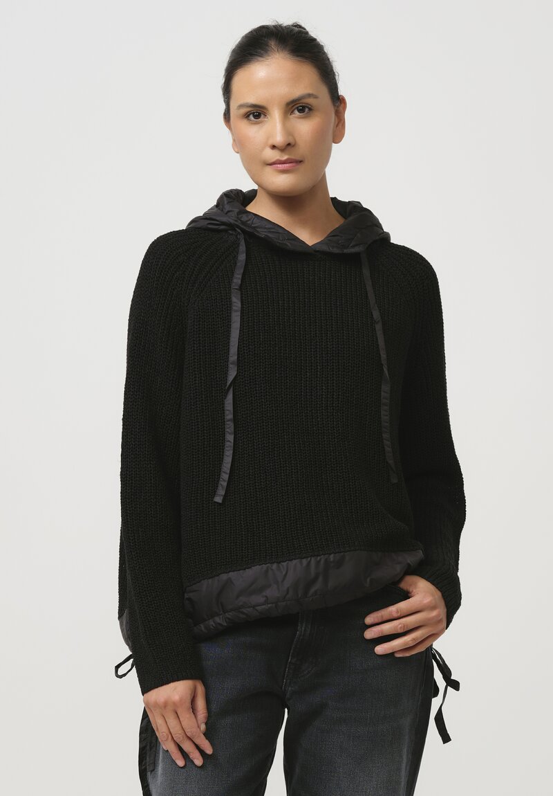 Rundholz Black Label Hooded Linen & Cotton Knit Pullover in Black	