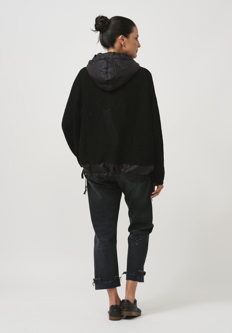 Rundholz Black Label Hooded Linen & Cotton Knit Pullover in Black	