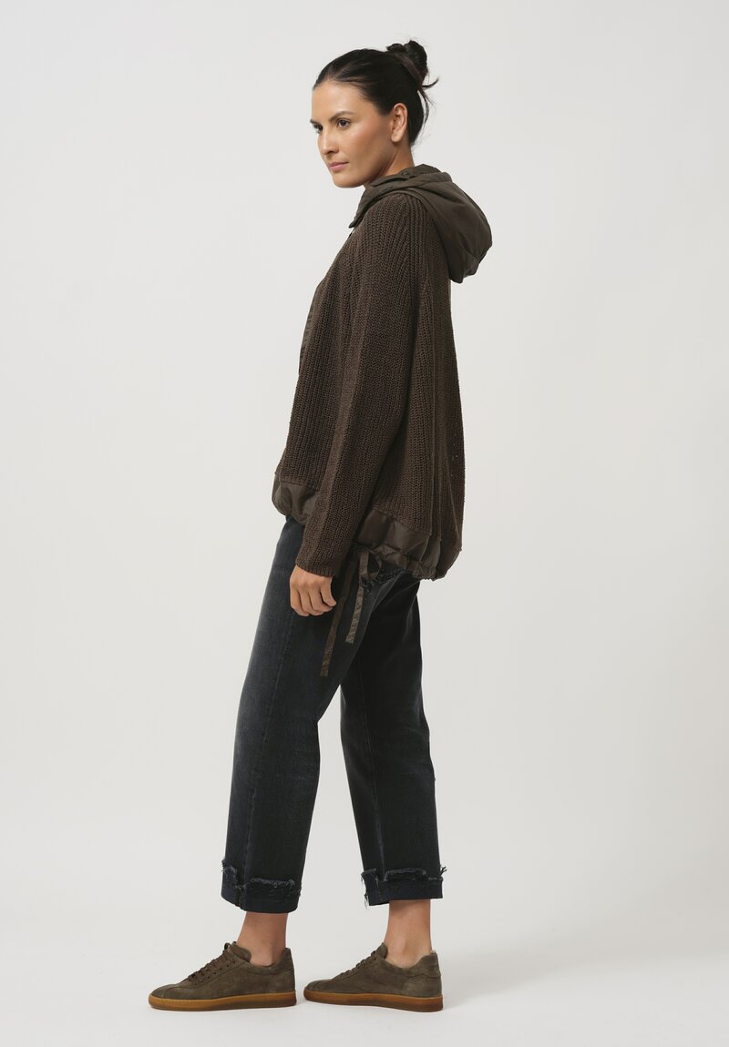 Rundholz Black Label Hooded Linen & Cotton Knit Pullover in Jungle Green	