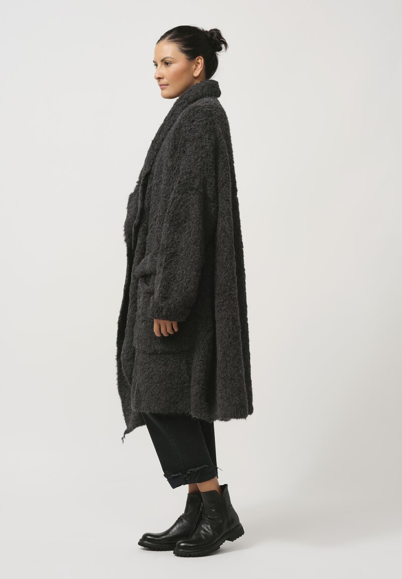 Rundholz Dip Brushed Alpaca Cardigan Coat in Coal Melange Grey	