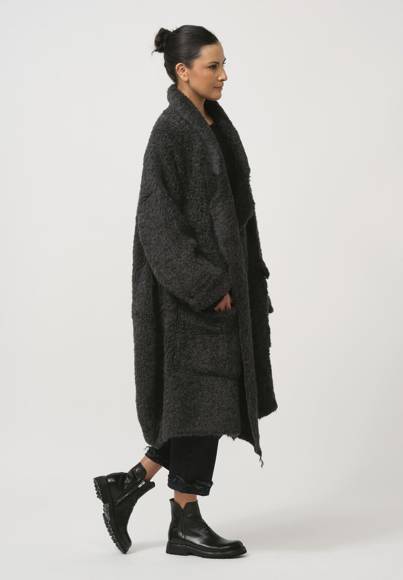 Rundholz Dip Brushed Alpaca Cardigan Coat in Coal Melange Grey	