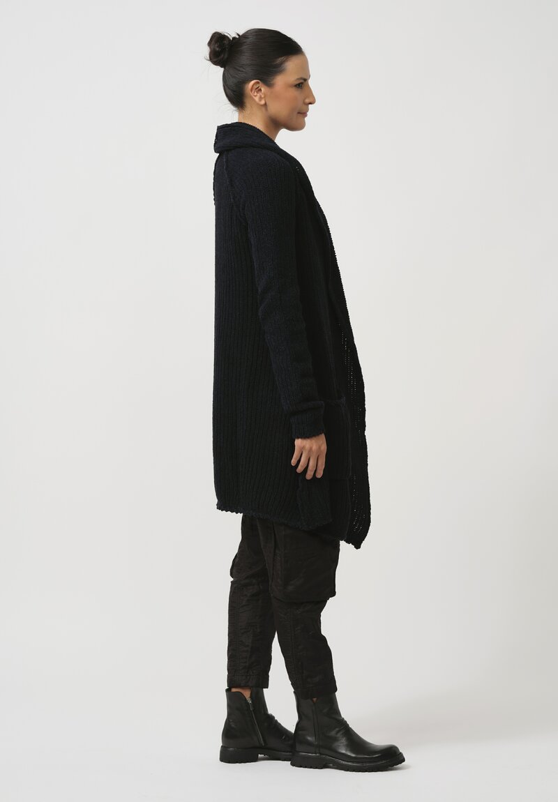 Rundholz Cashmere Chenille Cardigan in Black Blue	