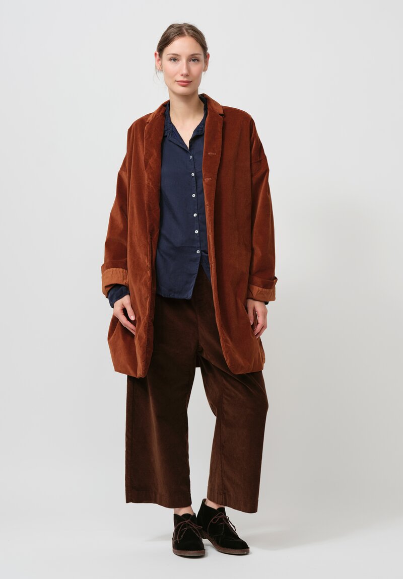 Album di Famiglia Cotton Velvet Long Blazer Coat in Rust Brown	