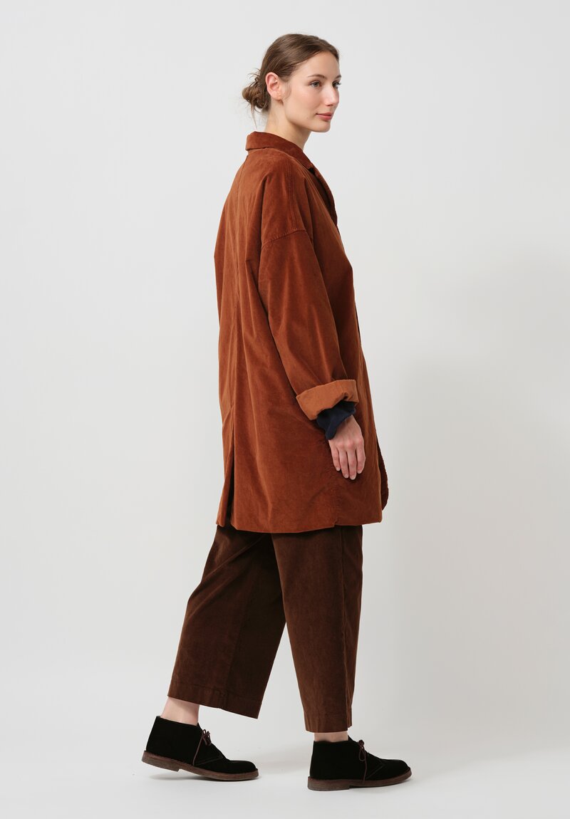 Album di Famiglia Cotton Velvet Long Blazer Coat in Rust Brown	