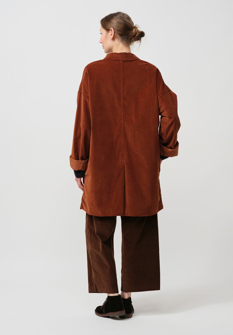 Album di Famiglia Cotton Velvet Long Blazer Coat in Rust Brown	