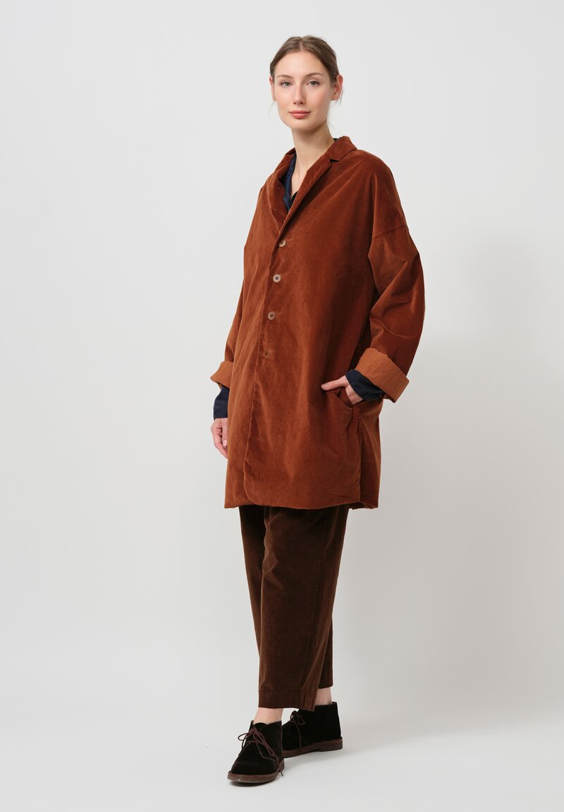 Album di Famiglia Cotton Velvet Long Blazer Coat in Rust Brown	