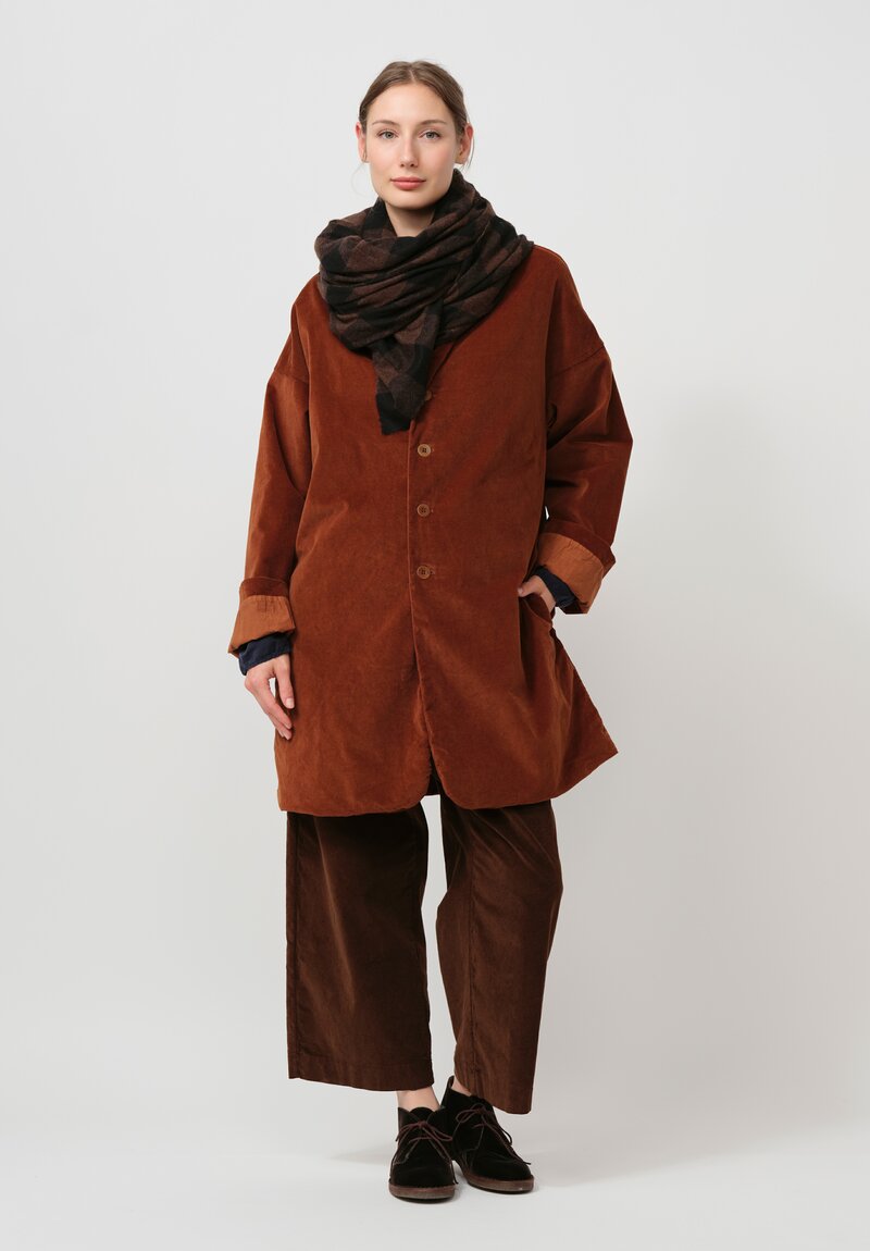 Album di Famiglia Cotton Velvet Long Blazer Coat in Rust Brown	