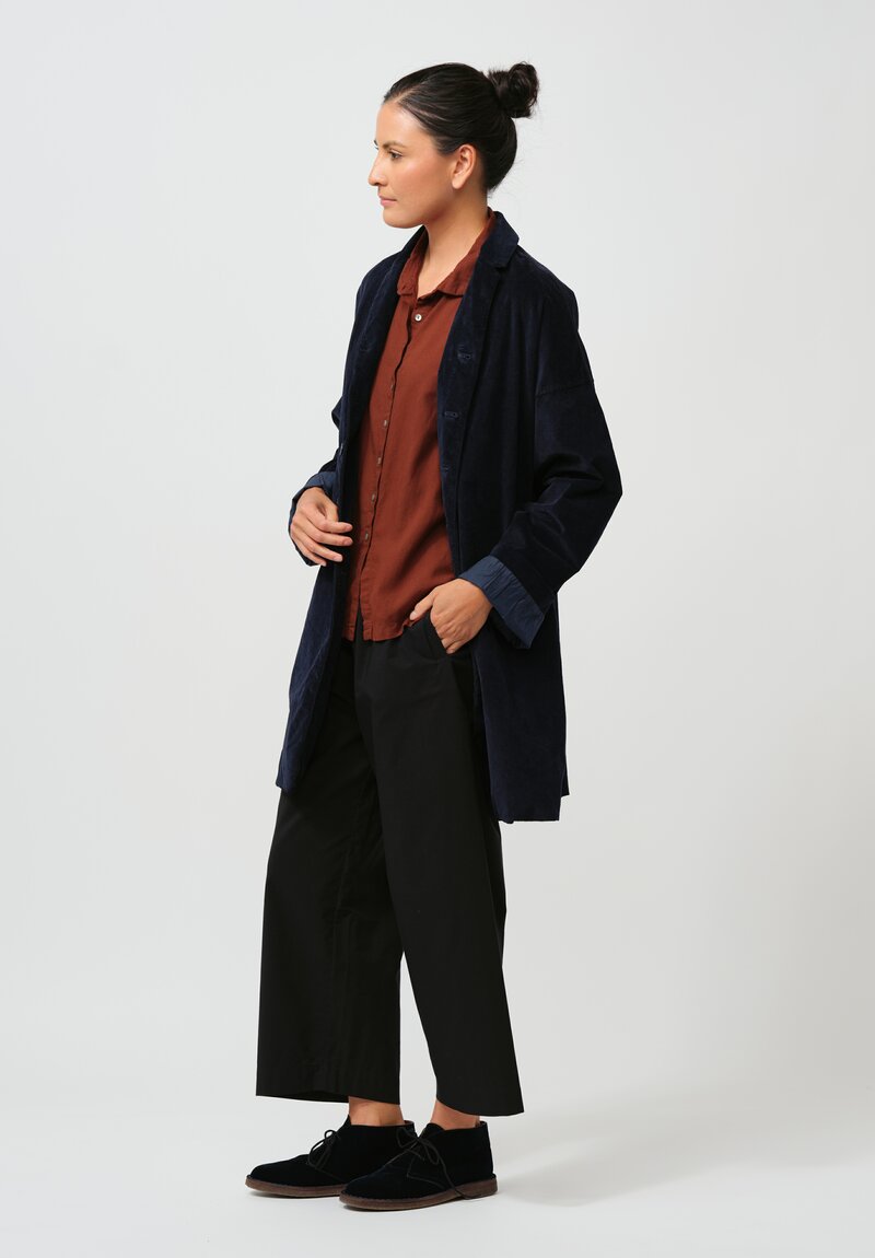 Album di Famiglia Cotton Velvet Long Blazer Coat in Ink Blue	