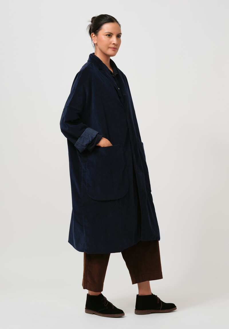 Album di Famiglia Cotton Velvet Loose Coat in Ink Blue	