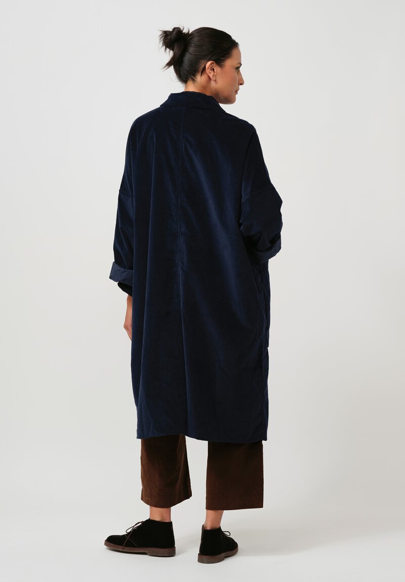 Album di Famiglia Cotton Velvet Loose Coat in Ink Blue	