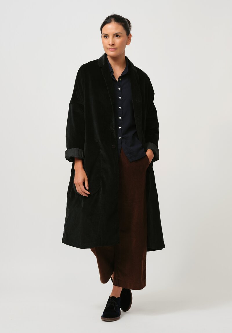 Album di Famiglia Cotton Velvet Loose Coat in Black	