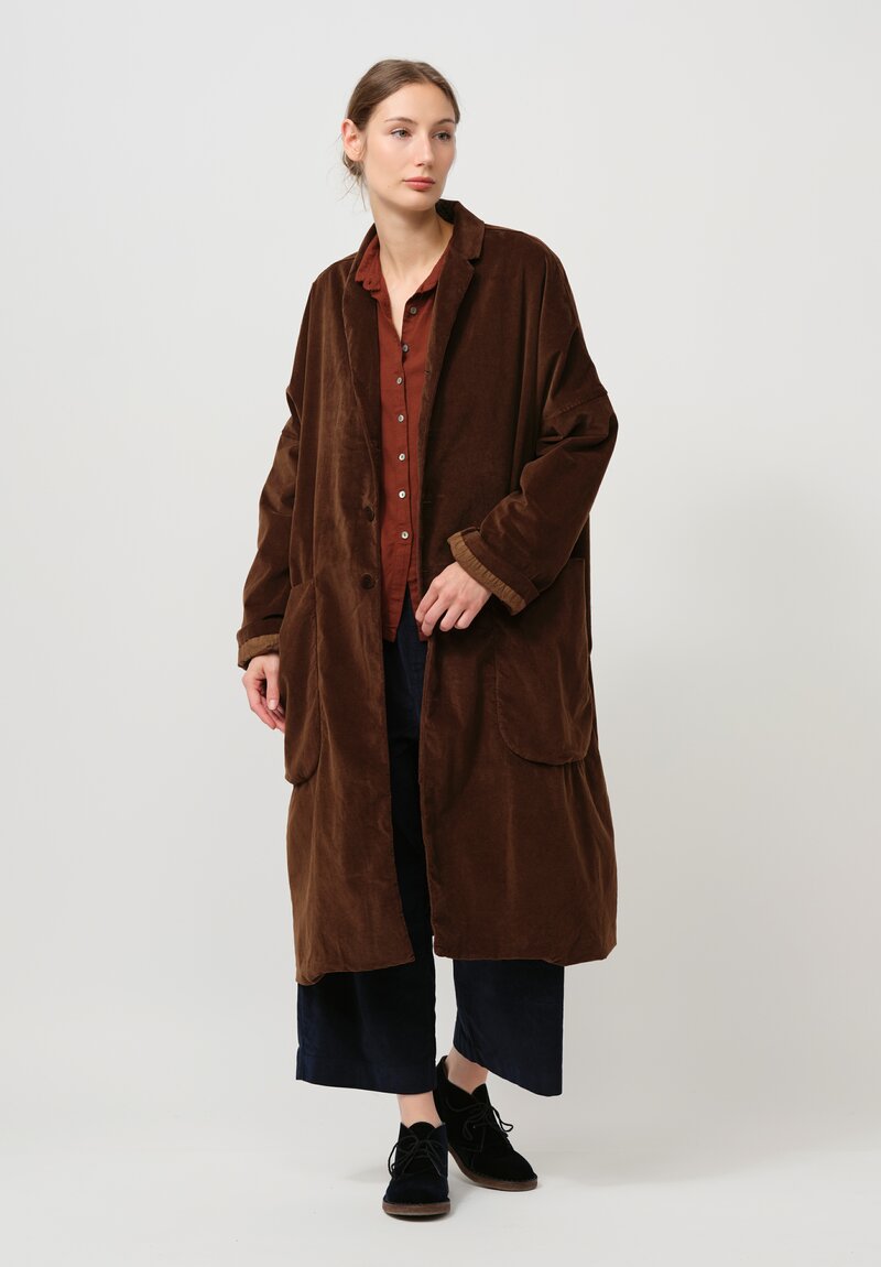 Album di Famiglia Cotton Velvet Loose Coat in Coffee Brown	