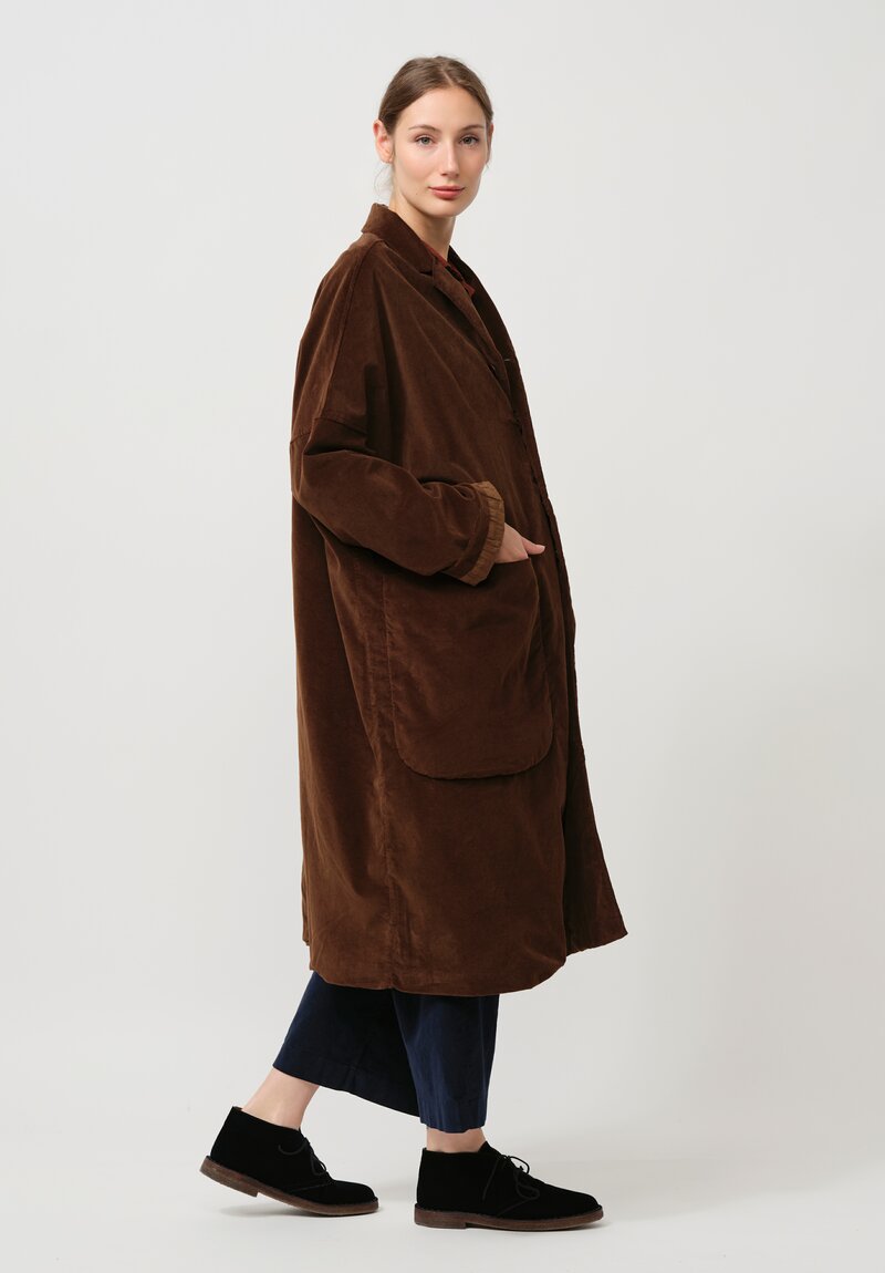 Album di Famiglia Cotton Velvet Loose Coat in Coffee Brown	