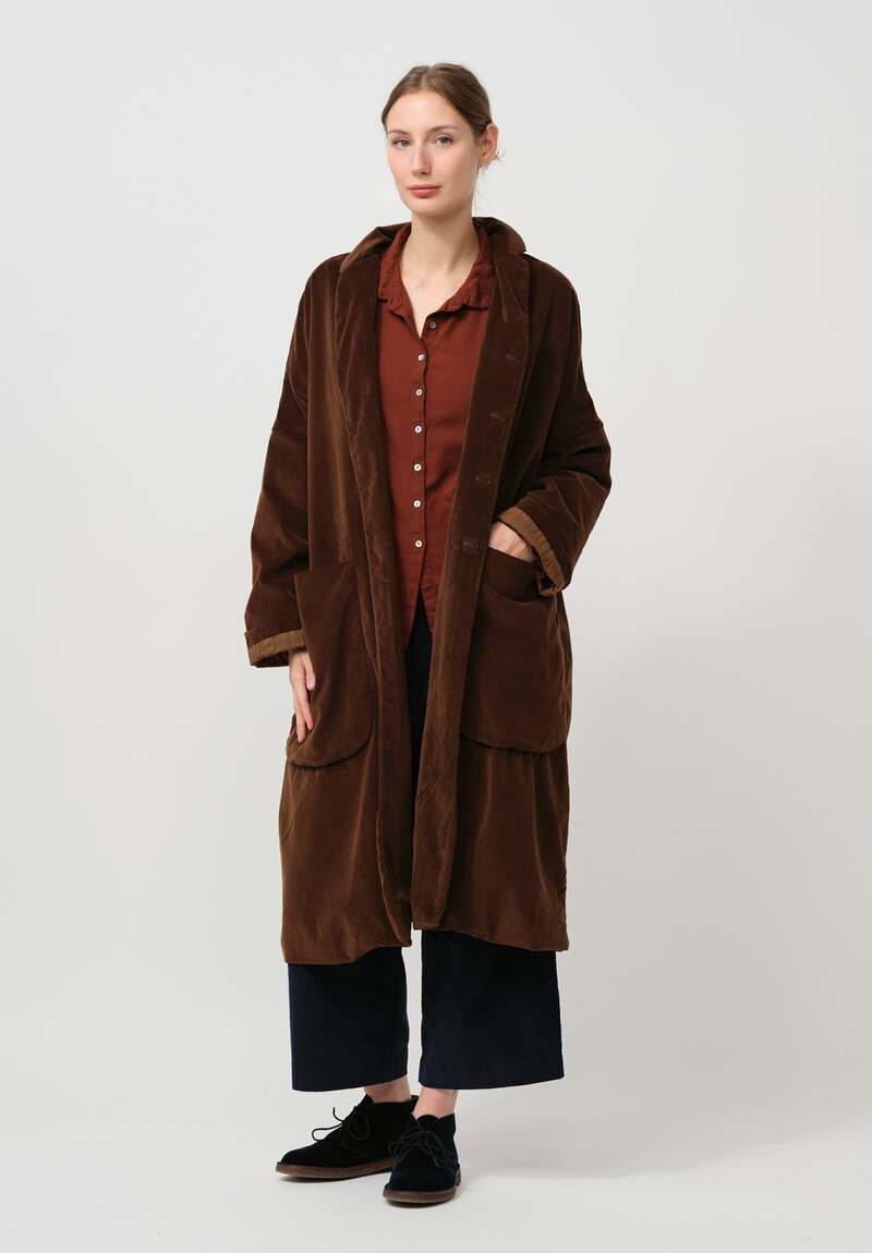 Album di Famiglia Cotton Velvet Loose Coat in Coffee Brown	