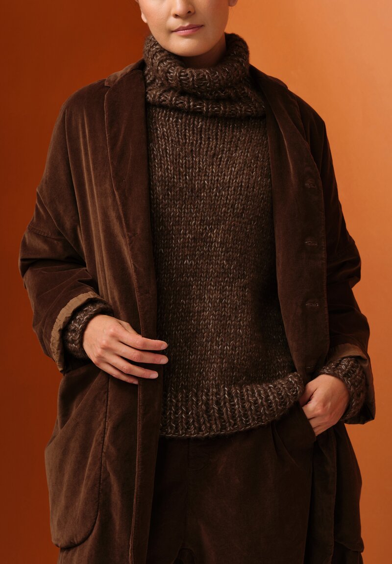 Album di Famiglia Cotton Velvet Loose Coat in Coffee Brown