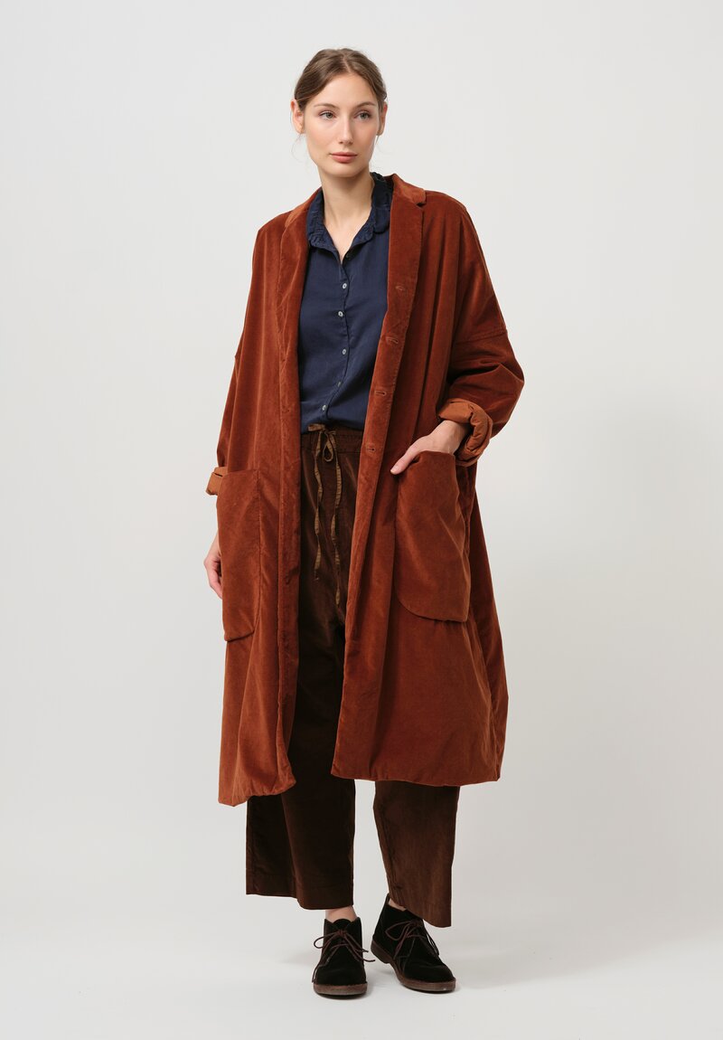 Album di Famiglia Cotton Velvet Loose Coat in Rust Brown	