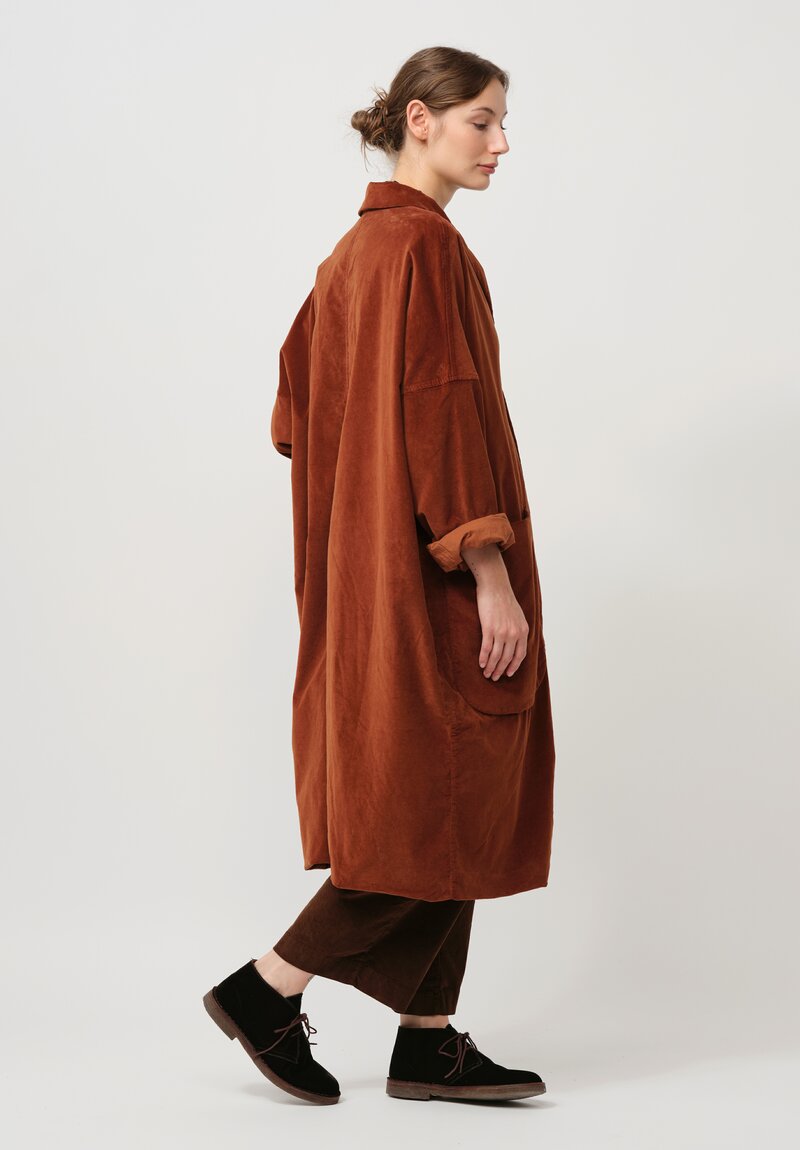 Album di Famiglia Cotton Velvet Loose Coat in Rust Brown	