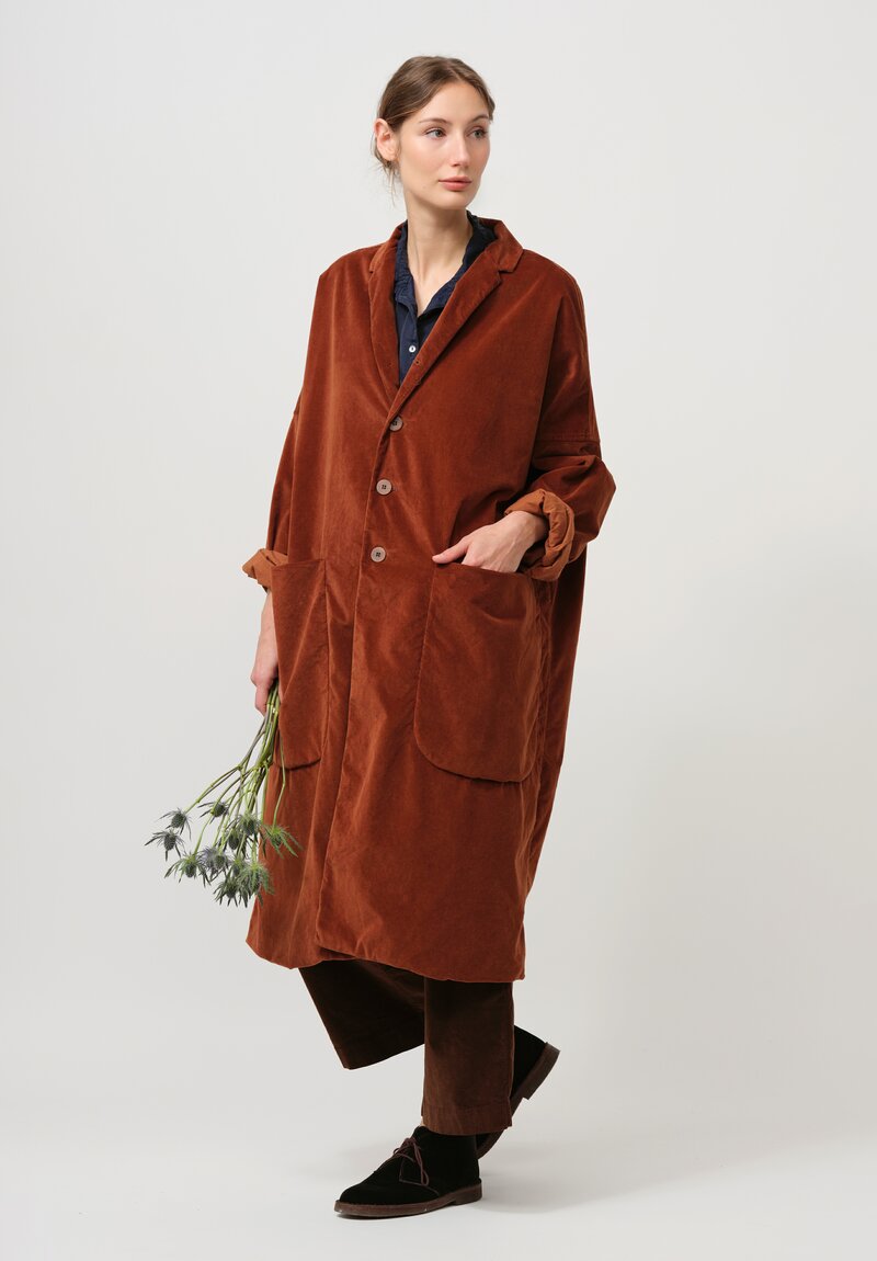 Album di Famiglia Cotton Velvet Loose Coat in Rust Brown	