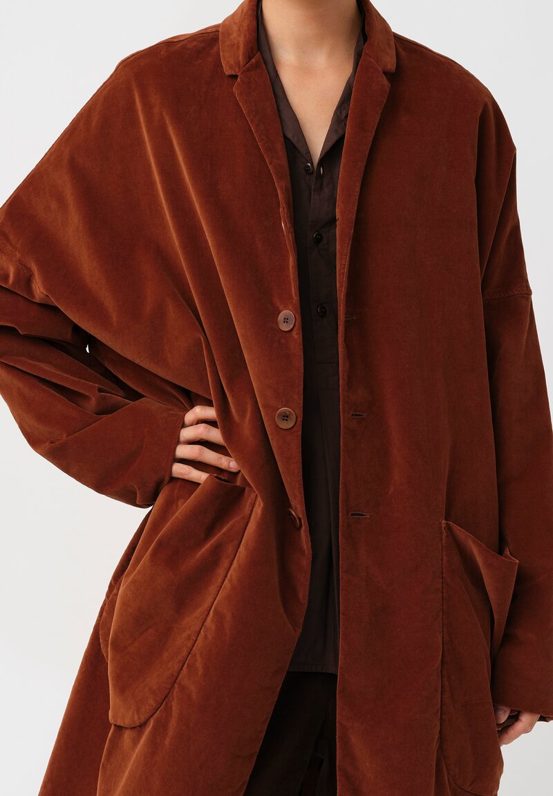 Album di Famiglia Cotton Velvet Loose Coat in Rust Brown