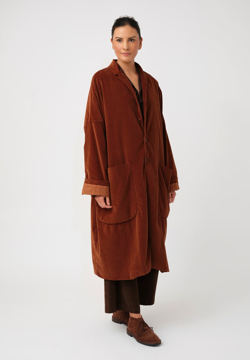 Album di Famiglia Cotton Velvet Loose Coat in Rust Brown