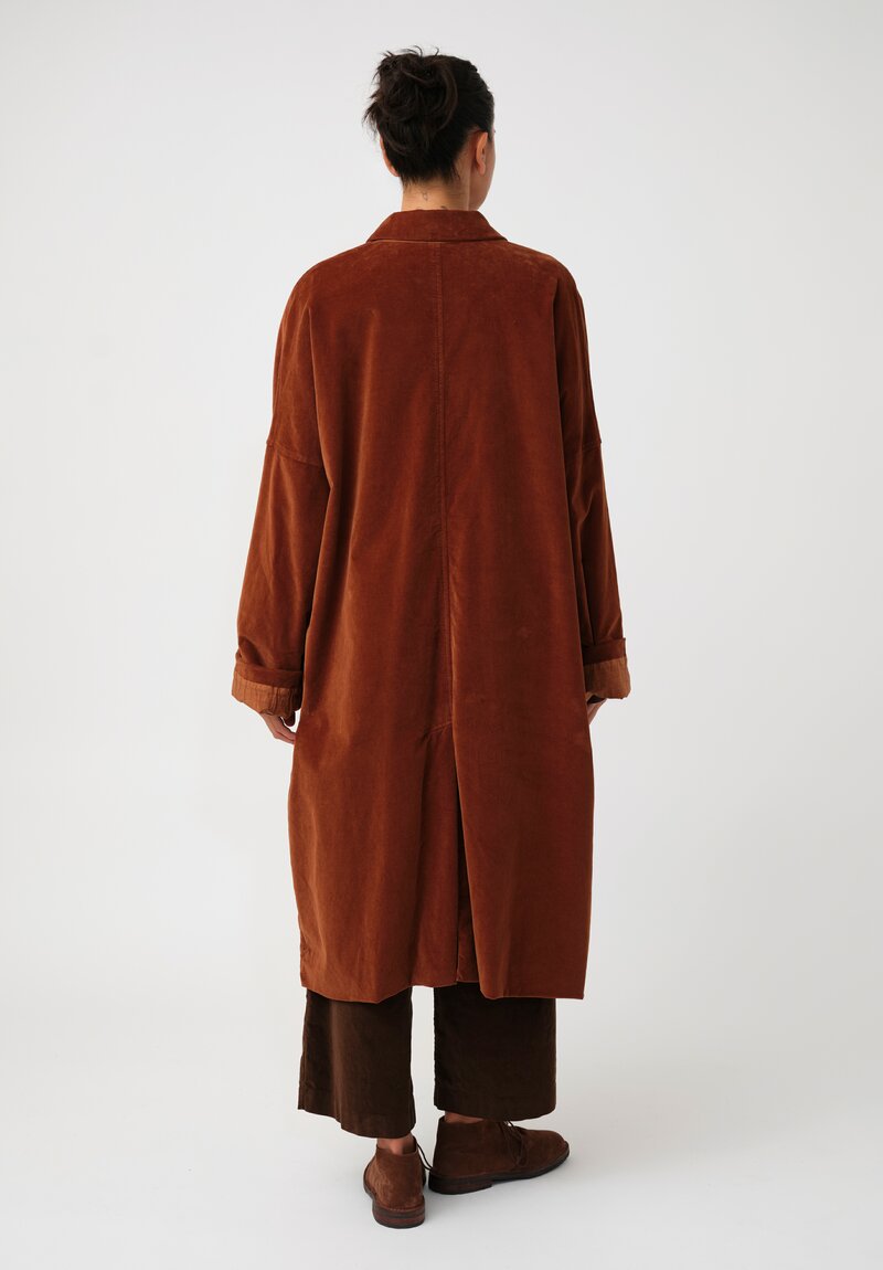 Album di Famiglia Cotton Velvet Loose Coat in Rust Brown