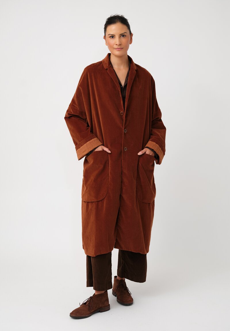 Album di Famiglia Cotton Velvet Loose Coat in Rust Brown